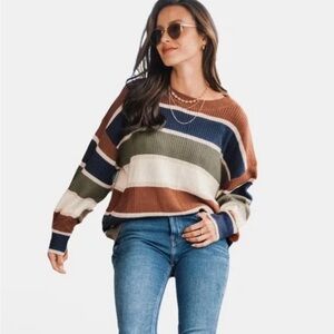 Cupshe NWT S (M) Striped EARTHY TONED CREW NECK Multicolor Sweater